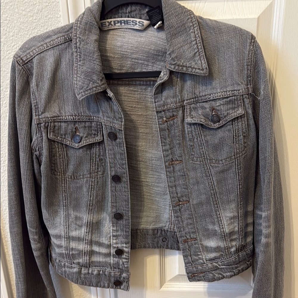 Express Vintage Gray Jean Jacket Cropped Style